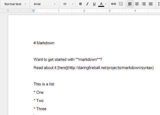 Markdown in Google Doc